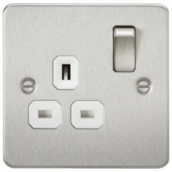 13A 1G DP Flat Plate Switched Socket with White Inserts