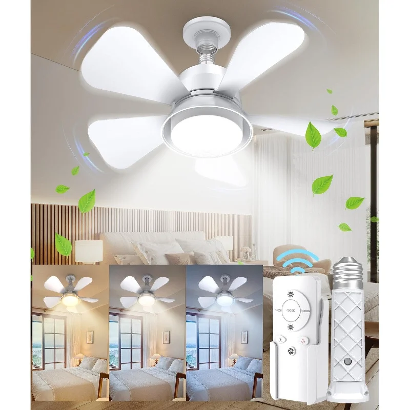 Socket Fan Light Ceiling Fans with Lights,Dimmable LED Ceiling Fan with Lights,3 Colors 3000K-6500K,1000 Lumens Light Bulb Screw