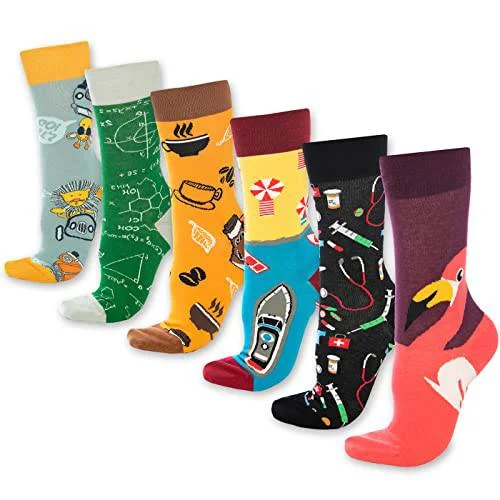 BAMBOOVEN Men & Women Fun Dress Socks,Colorful Funny Novelty Cotton Socks (Coffee,6 Variety Pairs)