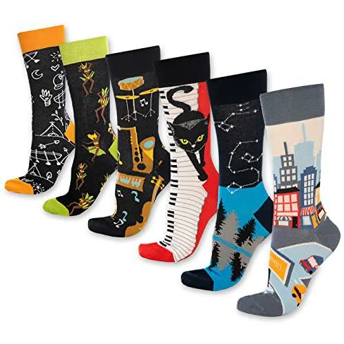 BAMBOOVEN Men & Women Fun Dress Unisex Socks, Colorful Funny Novelty Cotton Socks (Cat, 6 Variety Pairs)