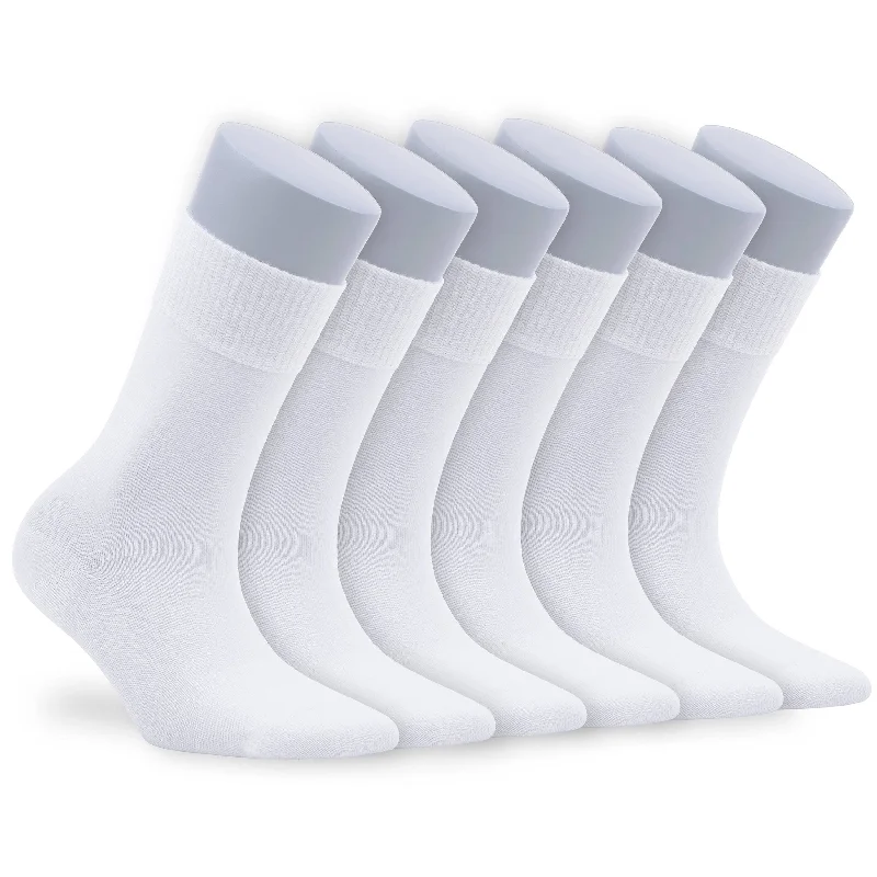 Bambooven Women’s Diabetic Dress and Trouser Socks "White" – Loose Fit, Seamless Toe and Non-Binding Top, Premium Bamboo Calf Socks, Crew Socks(6Pack)-586