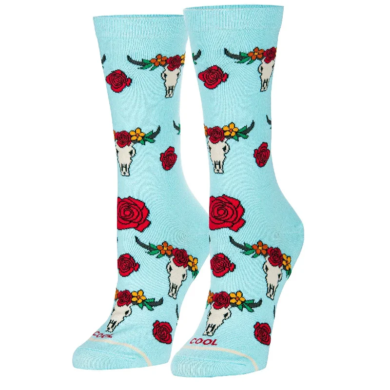 Floral Steer Heads Women's Crew Socks