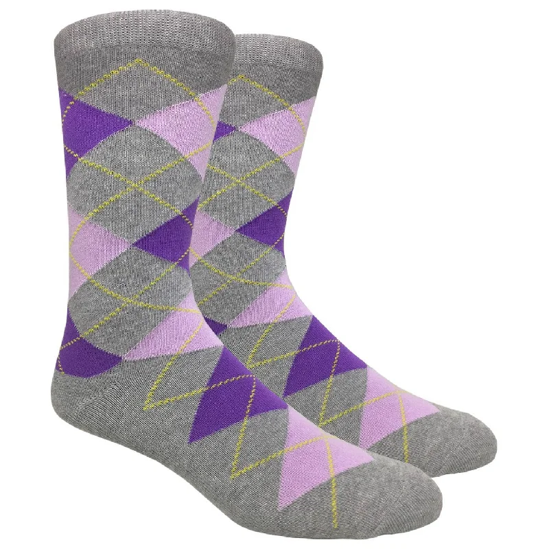 Heather Grey Argyle Dress Sock with Purple and Pink Pattern