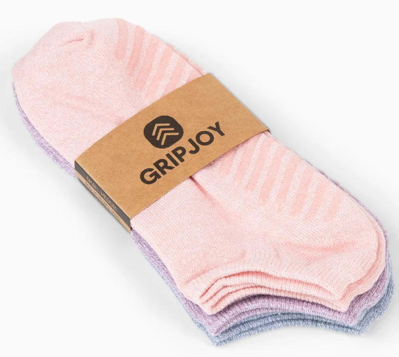 Pink/Purple/Blue Low Cut Non-Slip Socks - 3 pairs