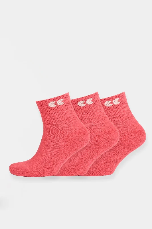 Single Colour Sports Ankle Sock 3 Pack - Pink