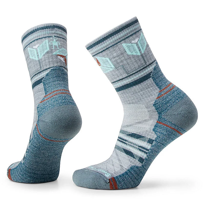 Women's Hike Light Cushion Castle Peak Pattern Mid Crew Sock