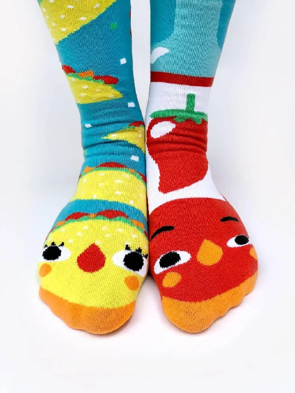 Taco & Hot Sauce | Adult Socks | Mismatched Cute Crazy Fun Socks - OLD STOCK LAST CHANCE