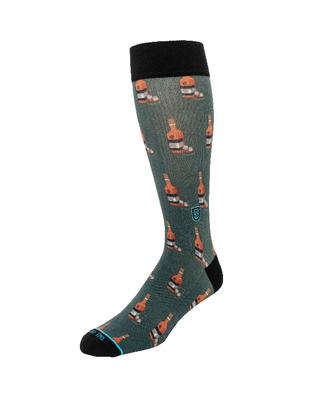 The Bourbon - Extra Cushioned - Hunter Green with Bourbon Bottle Dress Socks