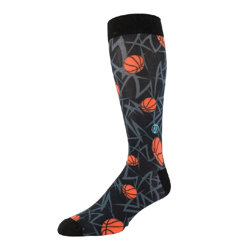 The Mark - Extra Cushioned - Black Basketball Themed Dress Socks