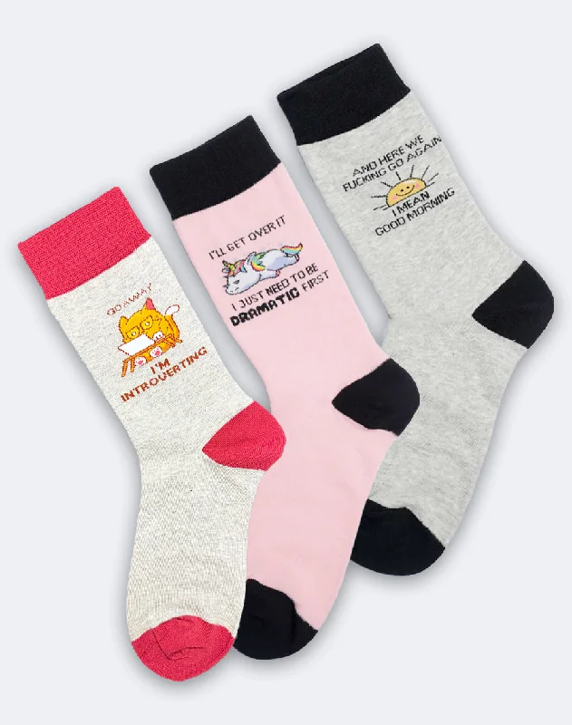 Women's Slighty Rude Mostly Funny Crew Socks Pack | 3-Pair Bundle