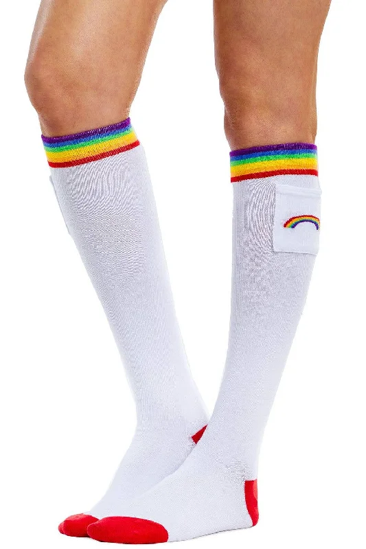 Women's White Rainbow Pocket Sock