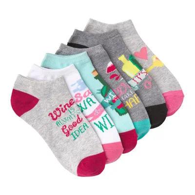 Women's Wine Time Ankle Socks Six Pair Pack