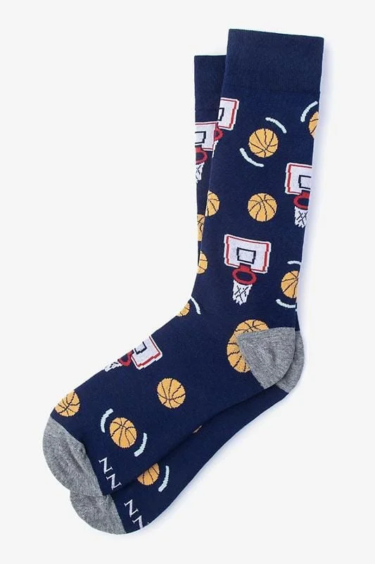 Basketball Nothing But Net Navy Blue Mens Sock