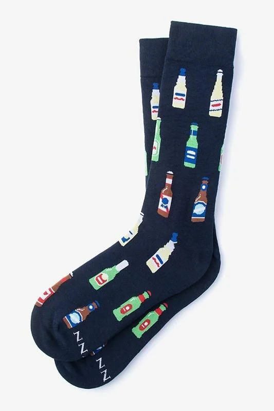 Beer Bottle Navy Blue Mens Sock