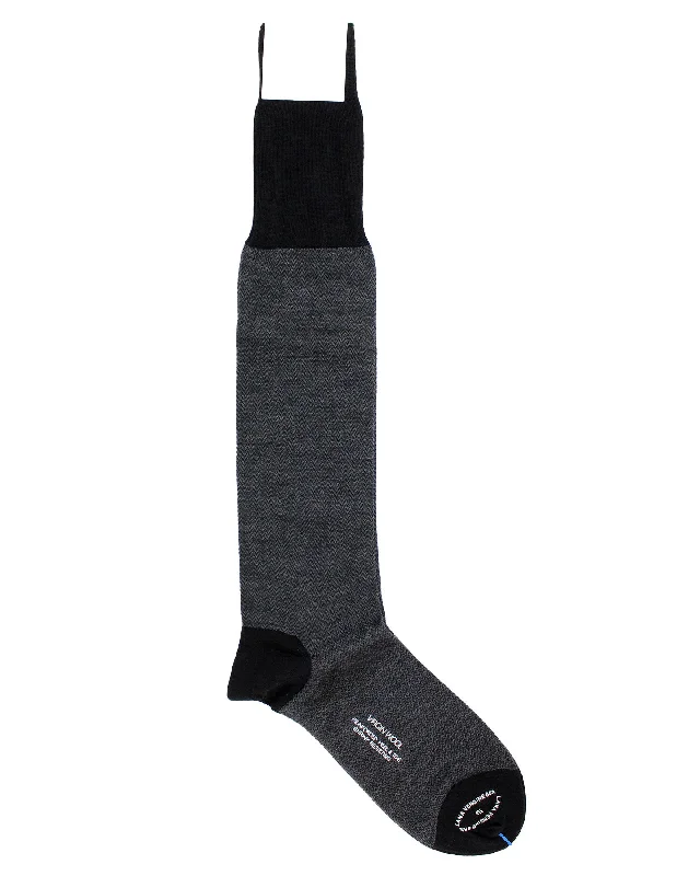 Cesare Attolini Cashmere Silk Socks US 12 - EUR 46 Midnight Blue Brown Pattern - Over The Calf