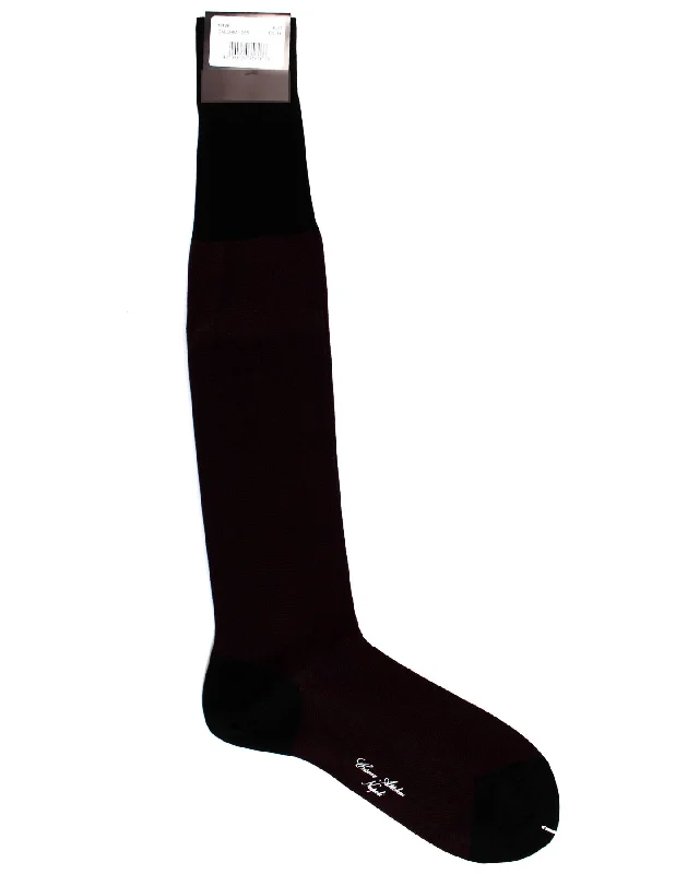 Cesare Attolini Over The Calf Socks Burgundy Black US 11 / EUR 44