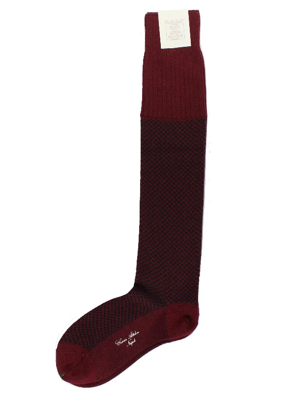 Cesare Attolini Cashmere Socks S Small - Bordeaux Design - Over The Calf