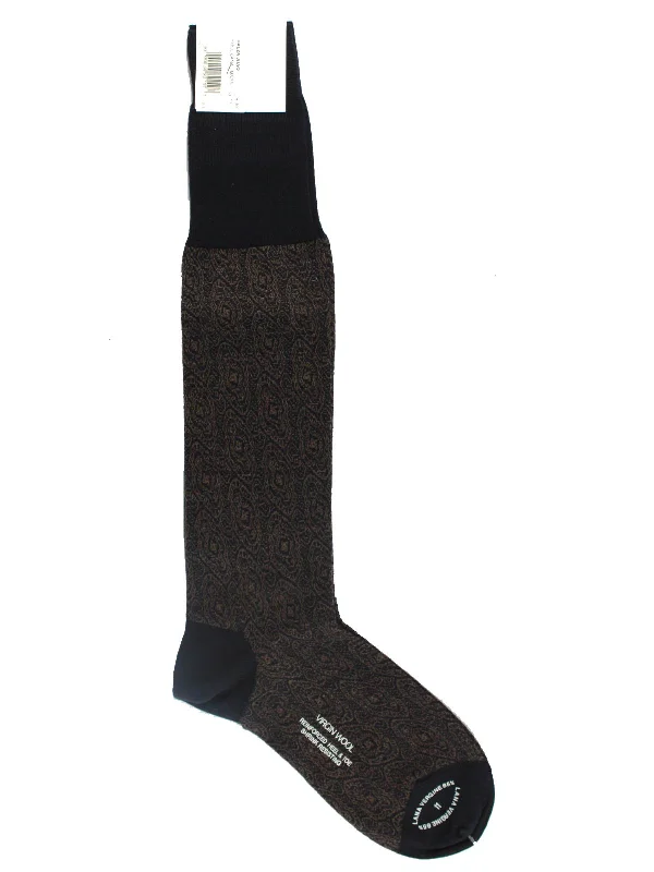 Cesare Attolini Wool Socks US 11.5 / EUR 45 Brown Black Ornamental - Over The Calf FINAL SALE