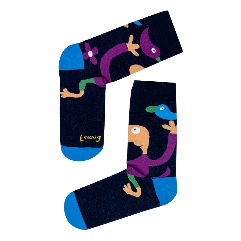 Michael Leunig Running Man Navy Socks