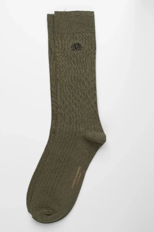 Olive Ribbed Socks