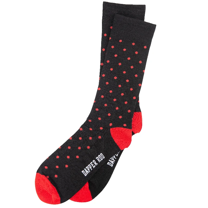 Spotted Red Dot Black Bamboo Socks by Dapper Roo