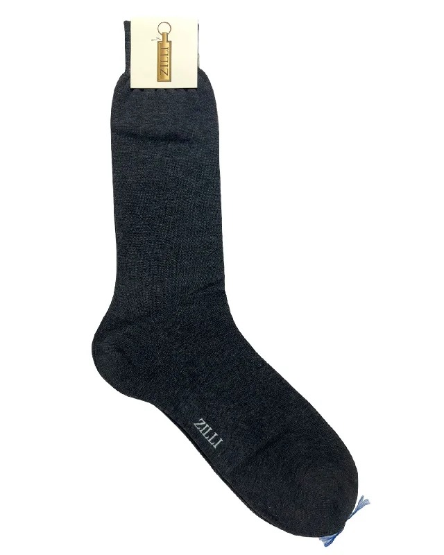 Zilli Socks Charcoal Gray US 10 1/2- EUR 43 1/2 Mid Calf Cotton Men Socks