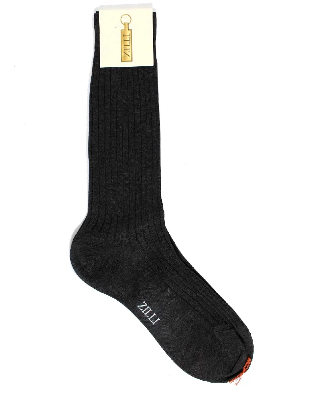 Zilli Socks Dark Charcoal Gray Ribbed - US 9 1/2 - EUR 42 Mid Calf Men Socks SALE