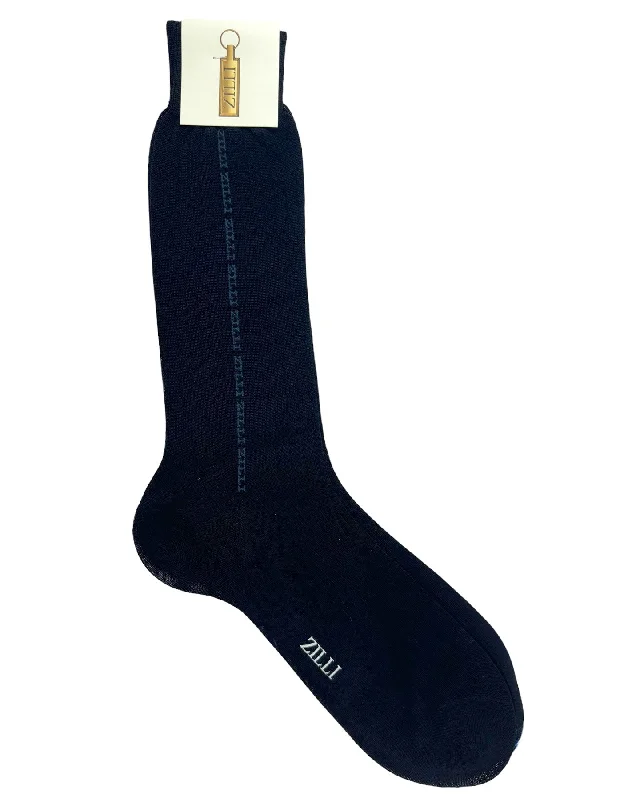 Zilli Socks Solid Dark Blue With Logo US 10 - EUR 43 - Men Mid Calf Socks